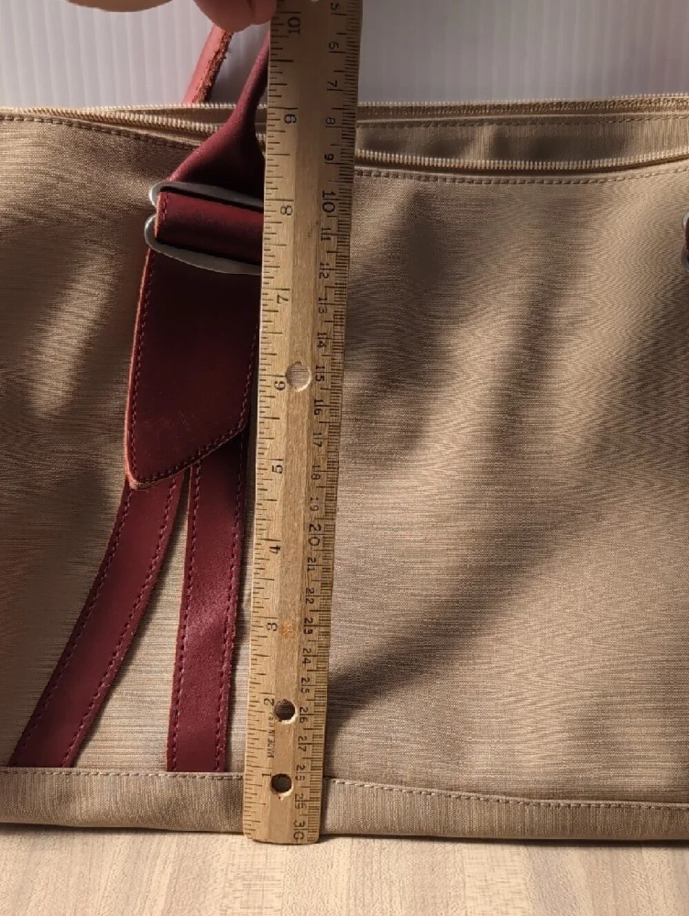 Jack Gomme Canvas Tote with Burgundy Trim and Straps - Picture 10 of 12